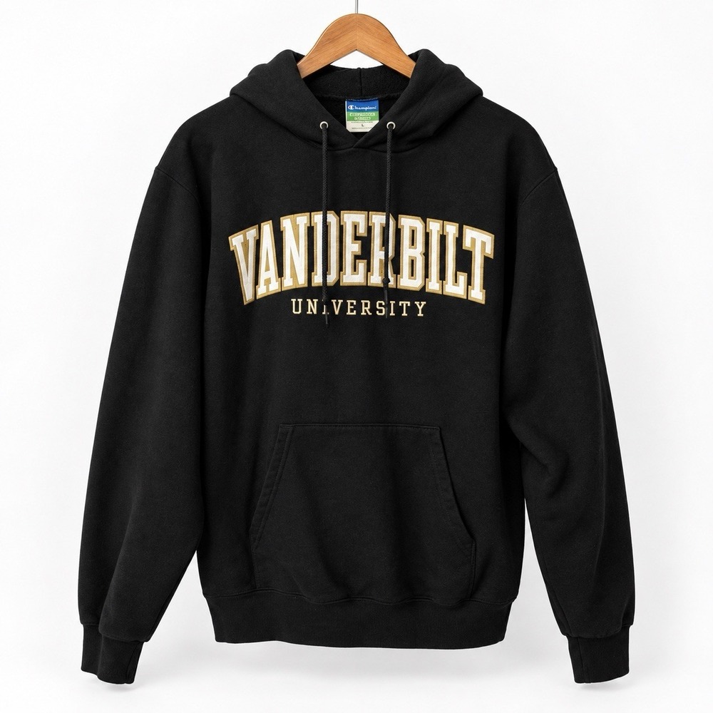 Vanderbilt University Champion Hoodie Black Mens M Gold Embroidered SpellOut